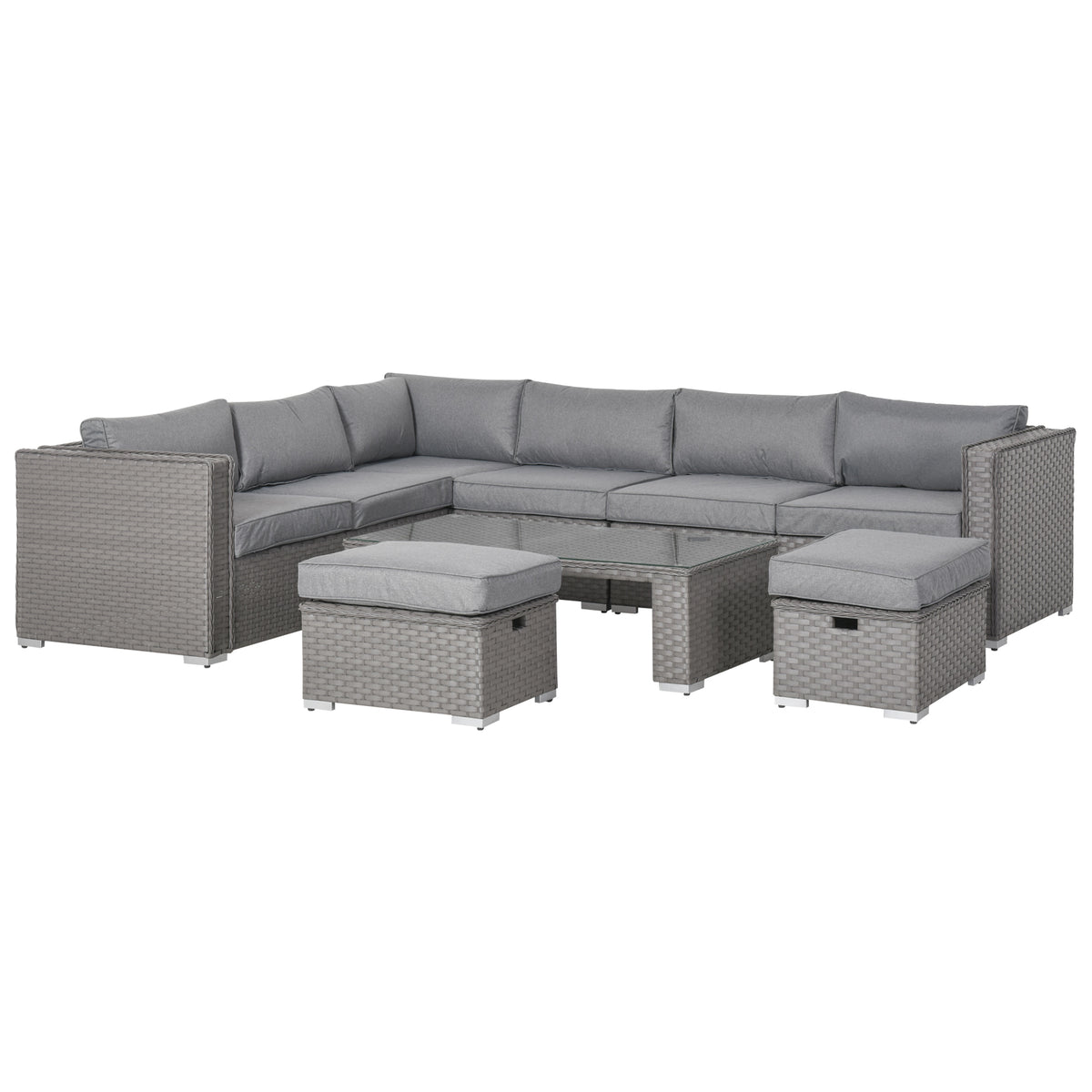 6 PCs PE Rattan Wicker Corner Sofa Set Coffee Table Footstool w/ Cushion - Grey