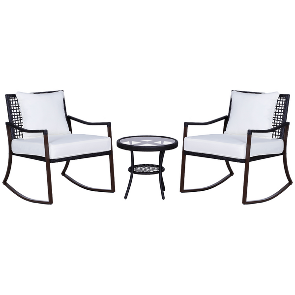 3 PCS Rocking Chair Bistro Set-Brown/Cream White